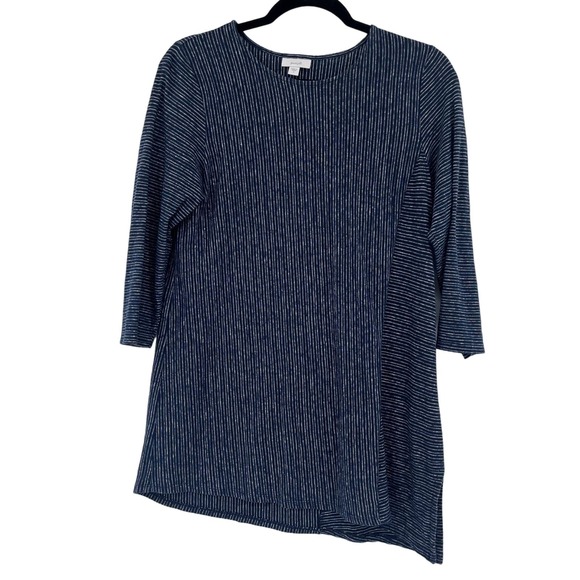 J. Jill Purejill Asymmetrical Striped Textured Hemp Blue Tunic Top Small - Picture 1 of 10